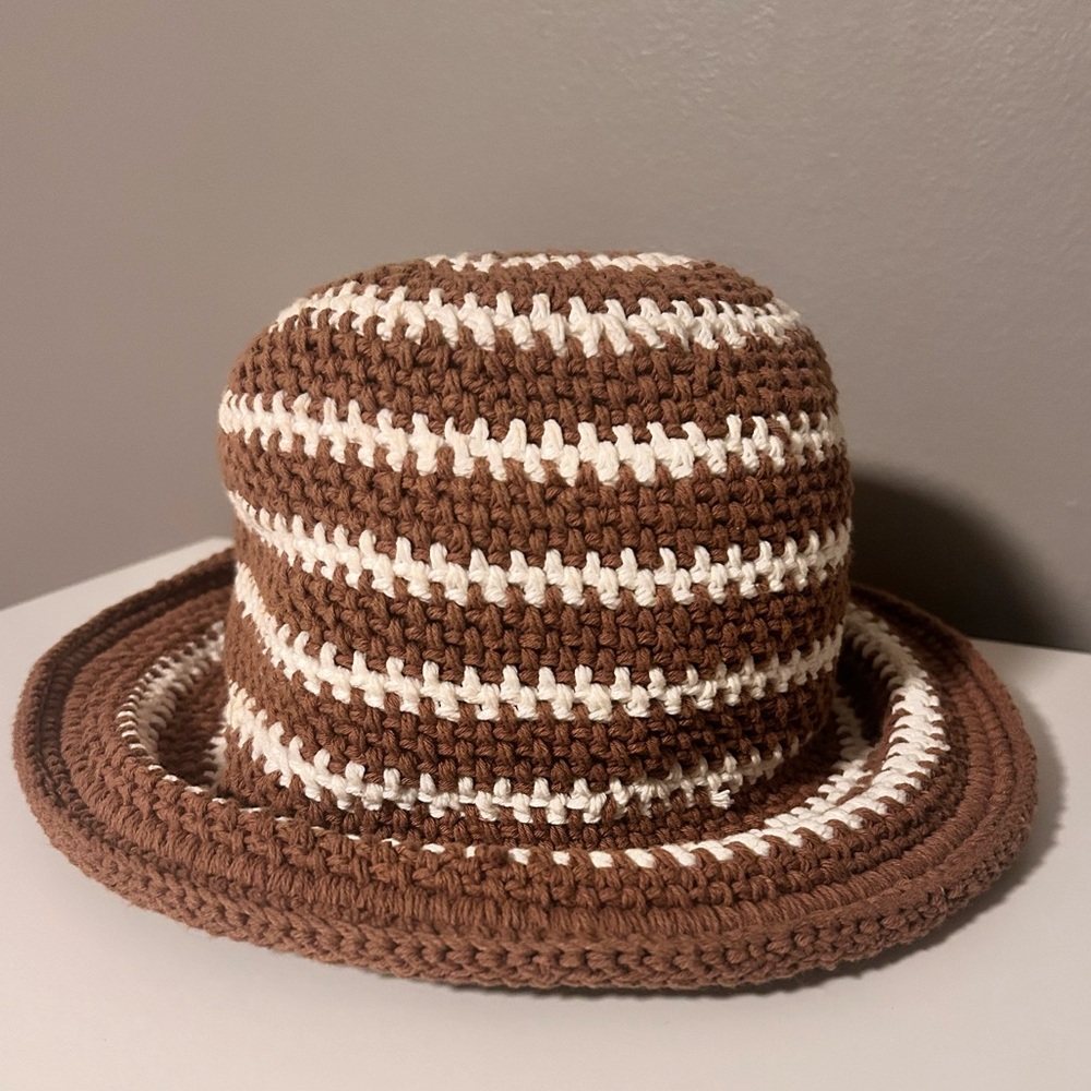 Faithfull the Brand Brown and White Crochet Bucket Hat
